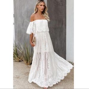 White Off The Shoulder Lace Maxi Dress